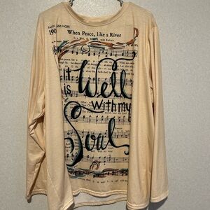 Women’s Plus Size Long Sleeve Lightweight Tee Shirt, Song Note Design, 5XL